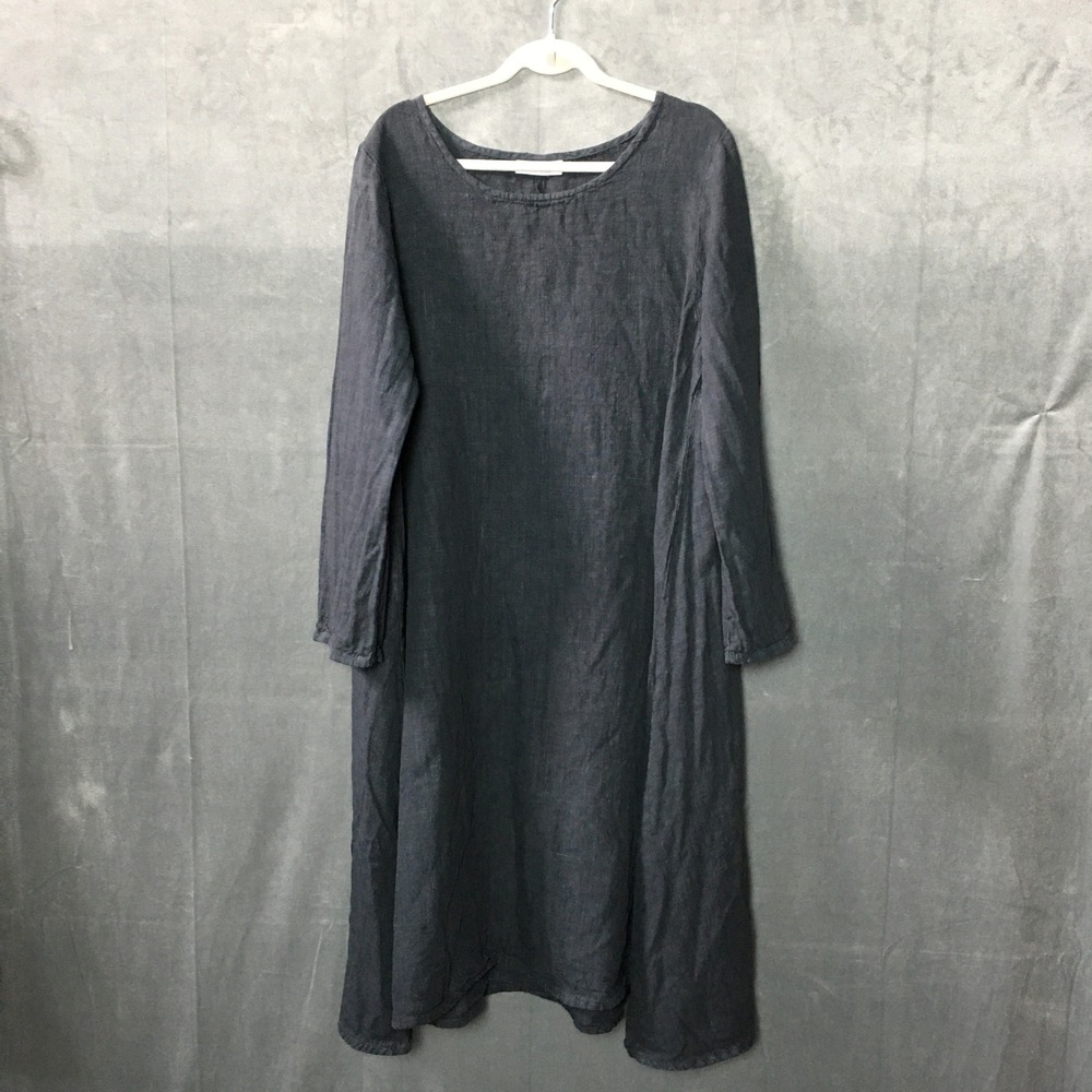Bryn Walker Linen Midi Dress Women L Dark Grey Long Sleeve Lagenlook Summer USA - Picture 5 of 16
